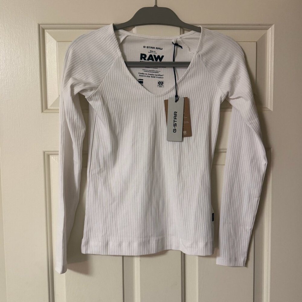 G-Star Slim Rib V-Neck Top white small - Picture 3 of 6